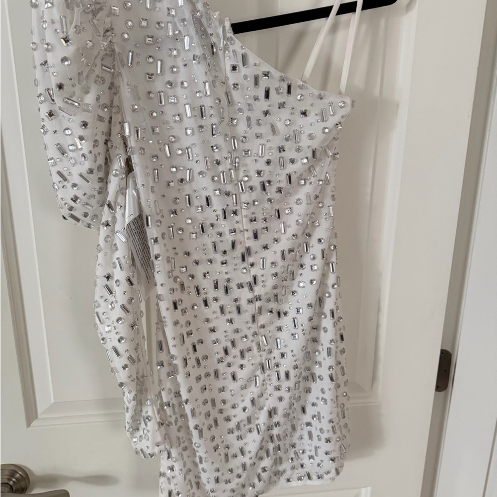 Mac Duggal One-Shoulder White Dress with Silver Accents - Picture 7 of 7